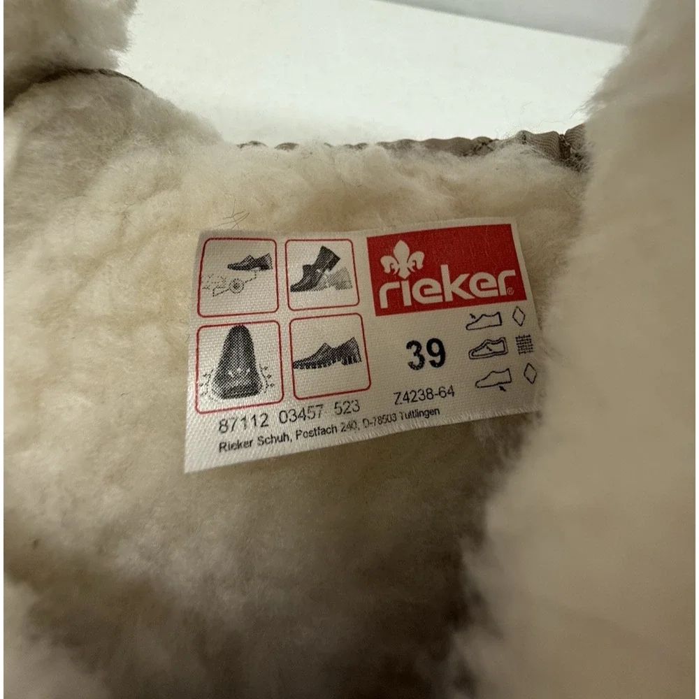 RIEKER Tex Ankle Boots Winter Sherpa Lined Womens EU 39 US 8 Side Zip